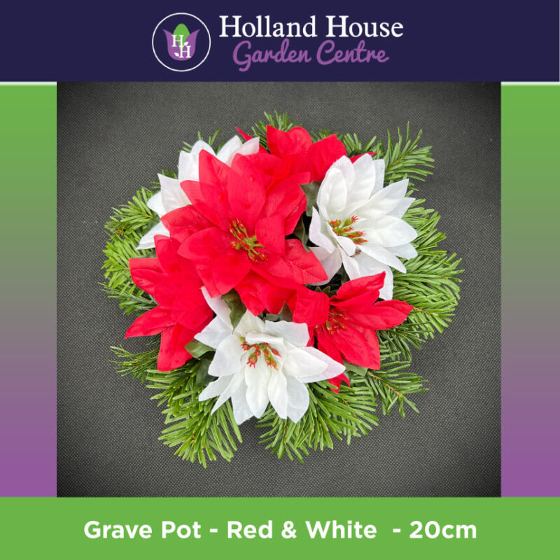 Grave Pot Red & White 20cm Christmas Trees Preston